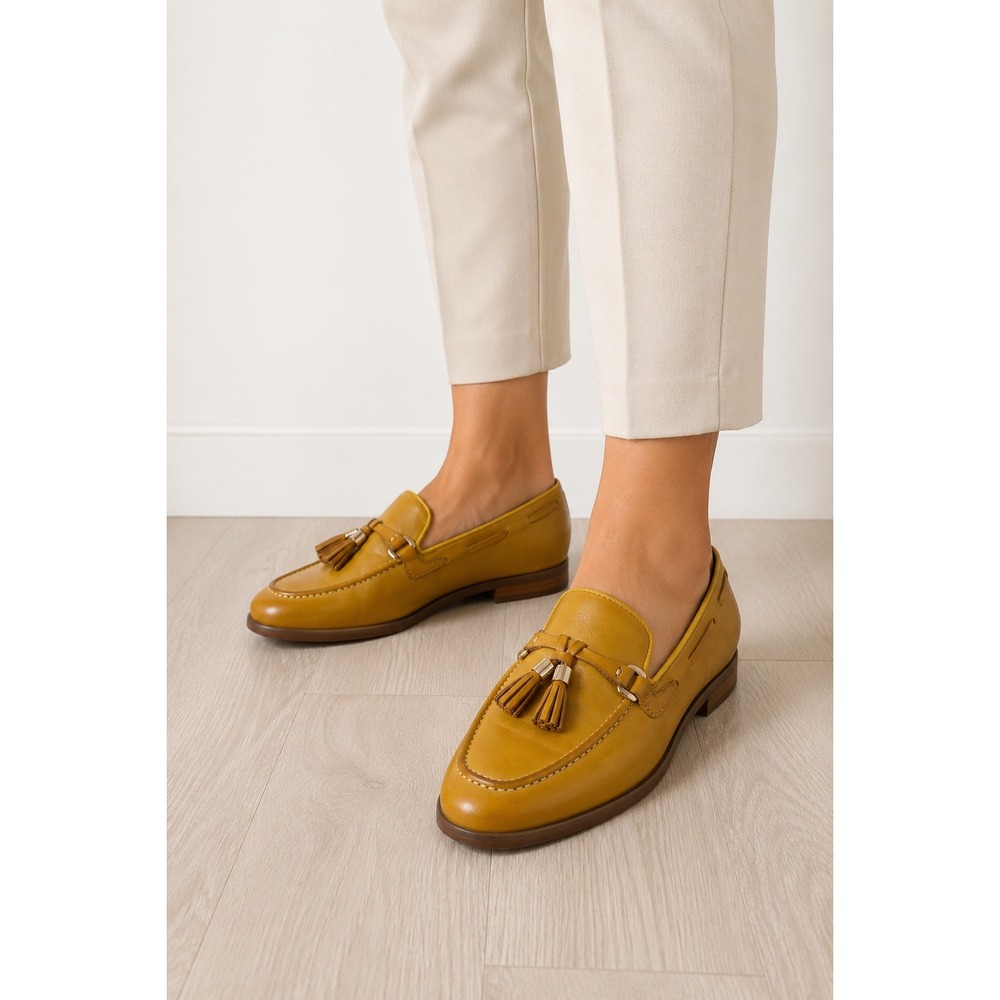 Mauro Alessi Mens Mustard Yellow Leather Tassel Loafers Size 8 Slip On Shoes